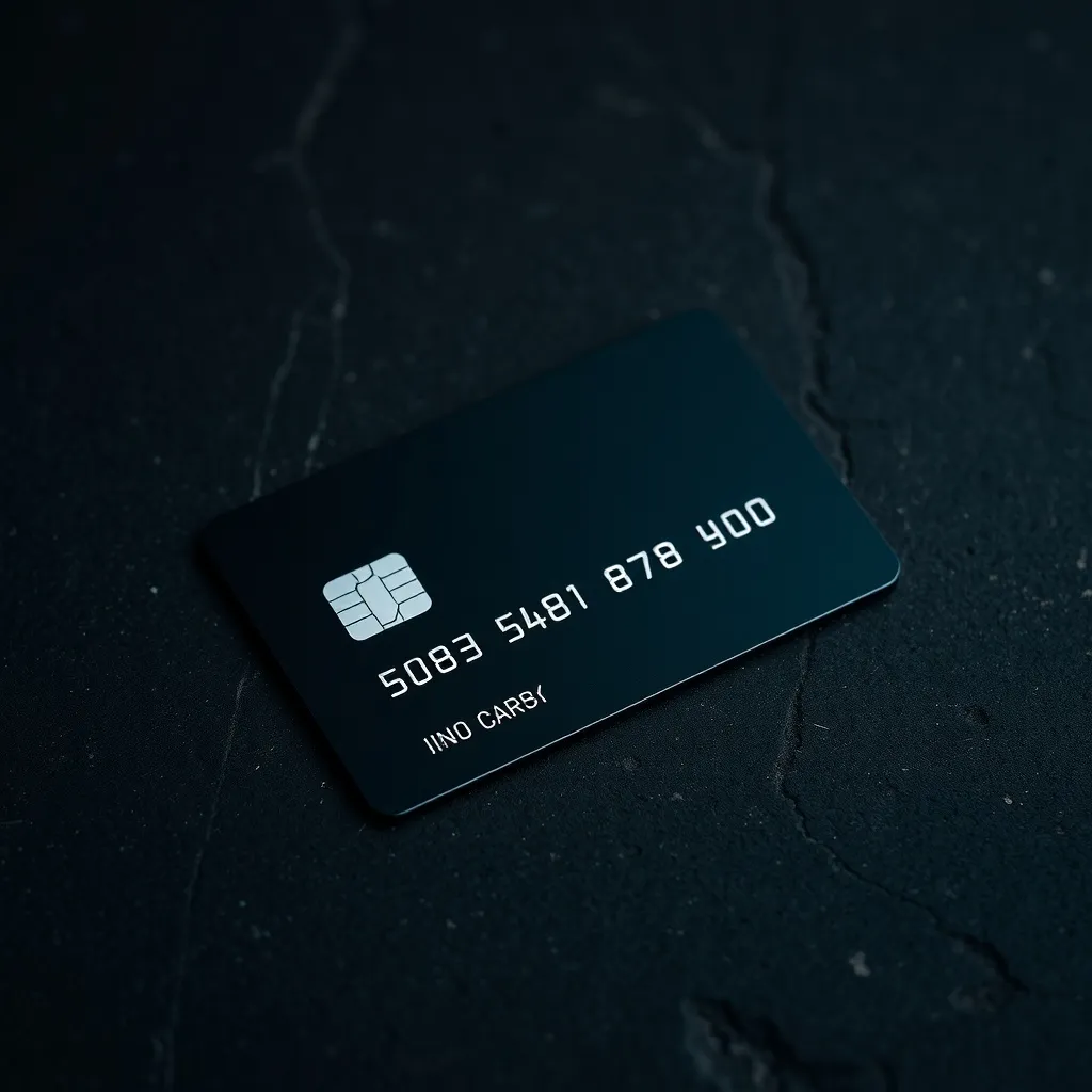 A close up of a modern sleek credit card on a dark stone sur