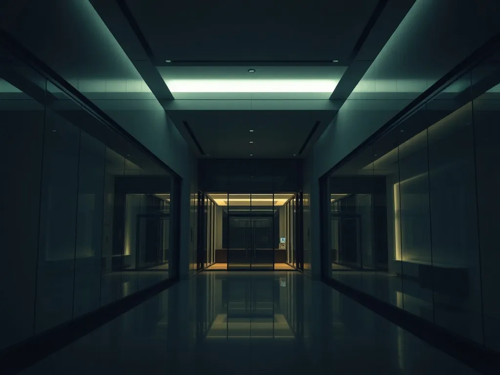 A minimalist modern bank interior with clean lines and glass